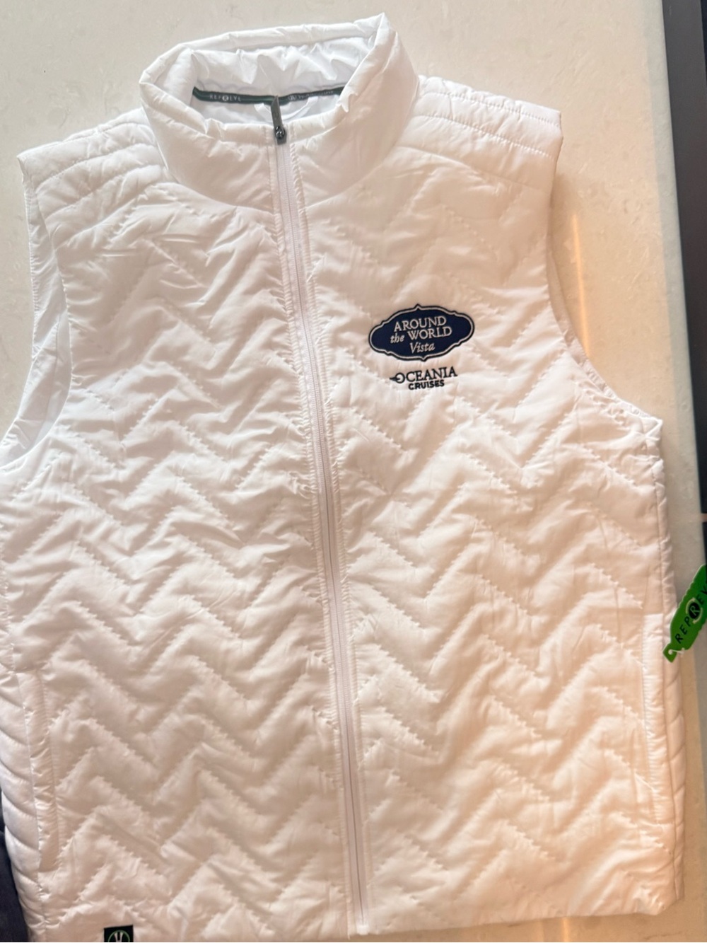 Oceania Branded Holloway White Quilted Vest with Navy Logo